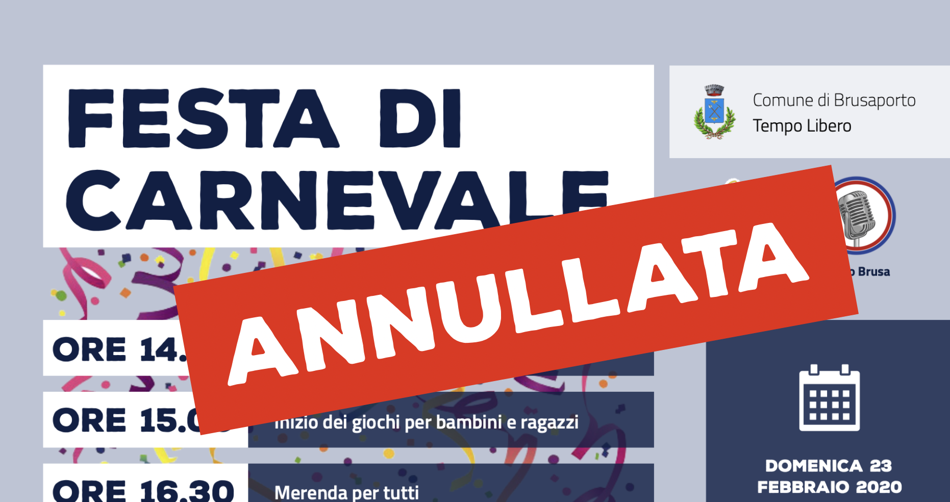 Immagine che raffigura Annullata la Festa di Carnevale